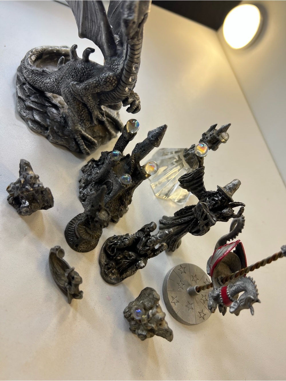 Pewter Fantasy Dragon Figurine Set with Accents - Metallic Gray - Picture 12 of 16